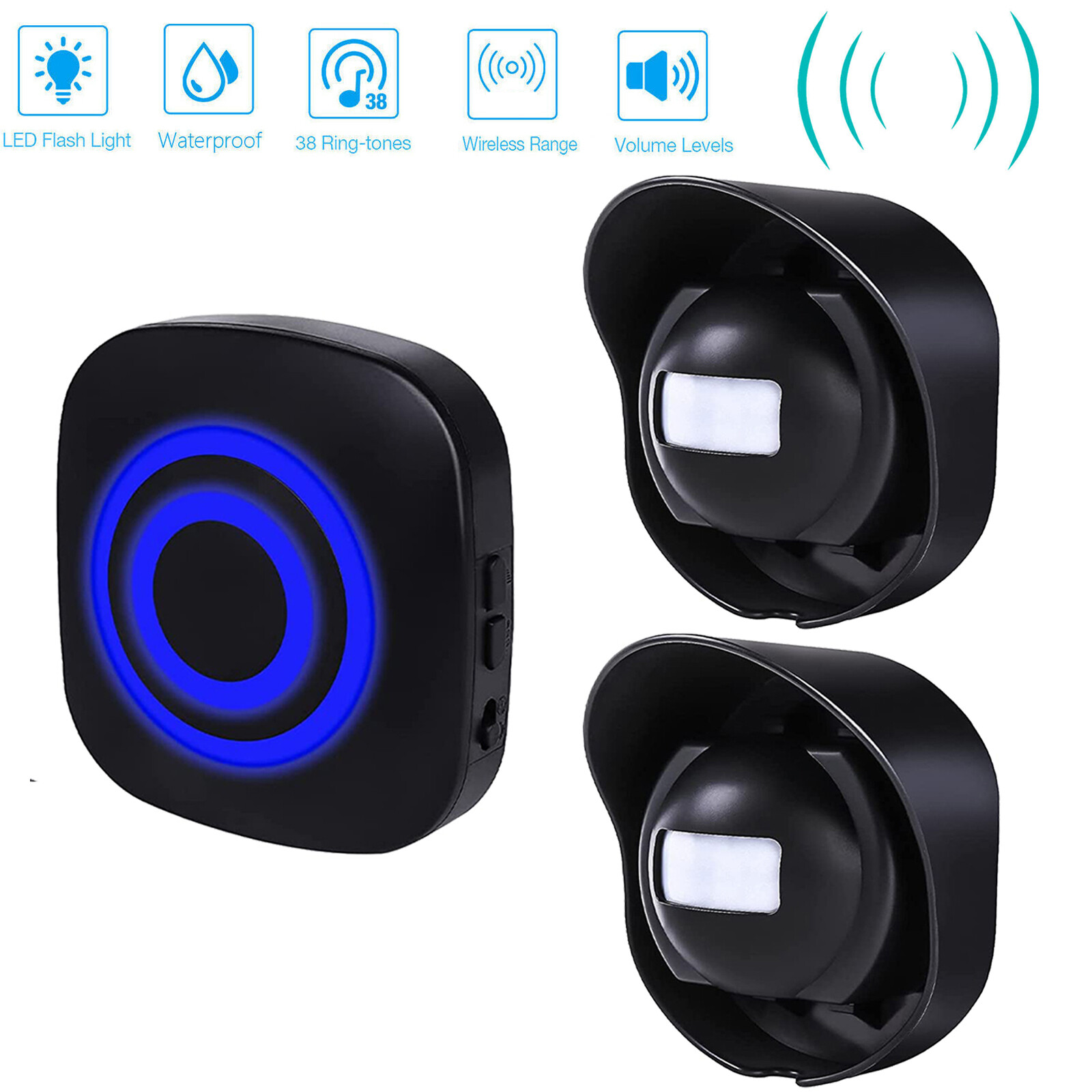 H2C8 Waterproof 656ft Wireless Driveway Alarm Motion Sensor Alarm Indoor Outdoor