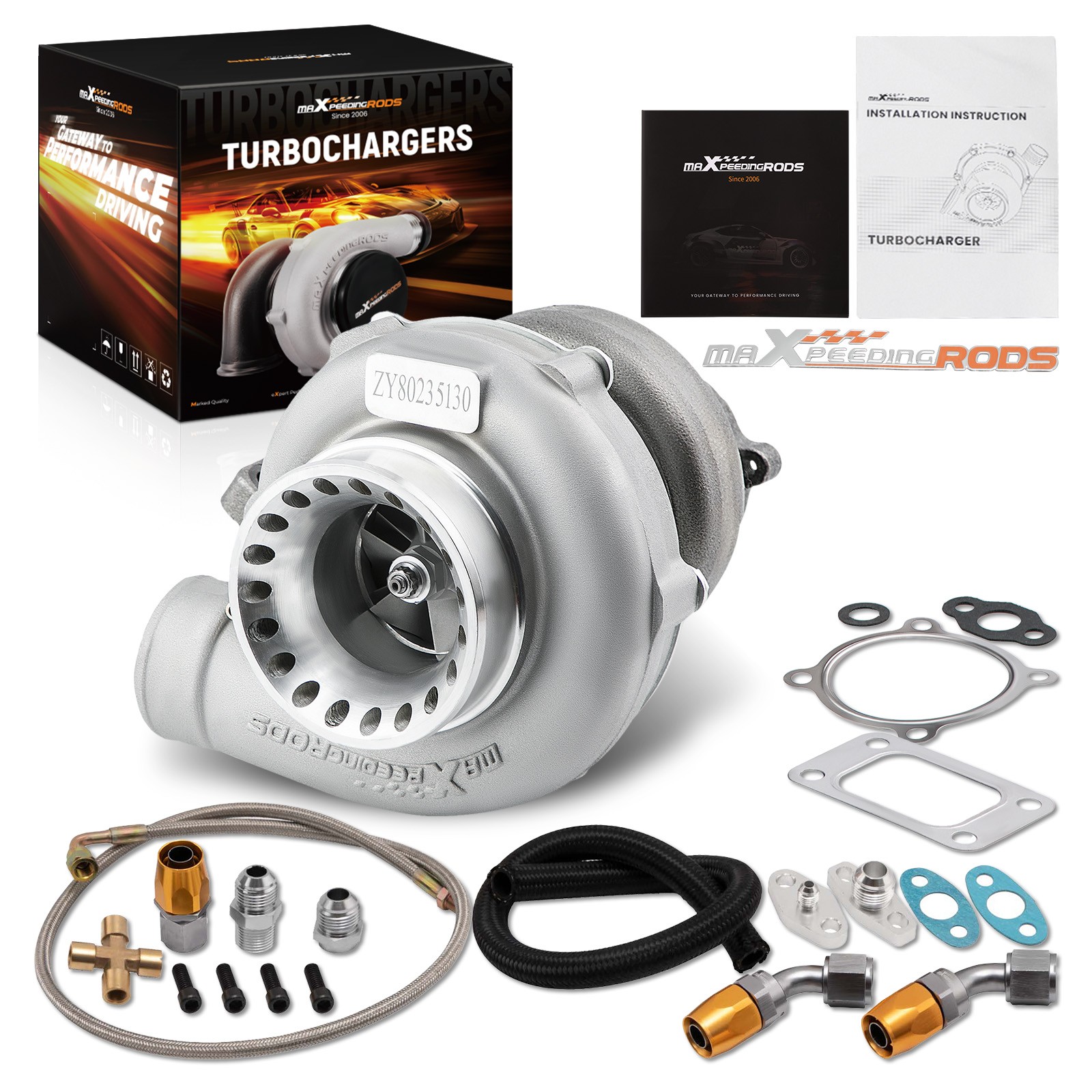 GT35 GT3582 Universal Turbo Charger T3 4 Bolts Flange .7 A/R .63 A/R W/Oil Lines