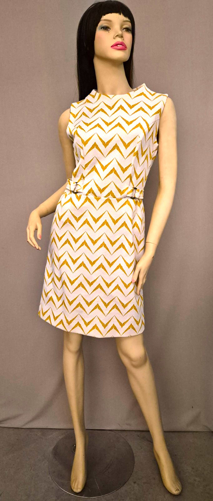 Vtg 1960s ILGWU Union Made ModDress Yellow Chevron ZigZag Retro Dress 60s 70s