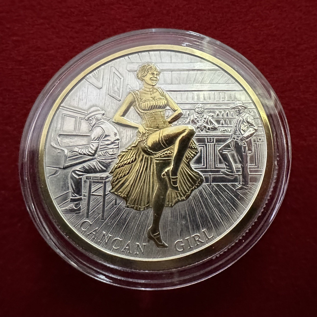 1 Troy oz .999 Silver Prospector Series CAN CAN GIRL -Polished- 24K Gilding-SFS