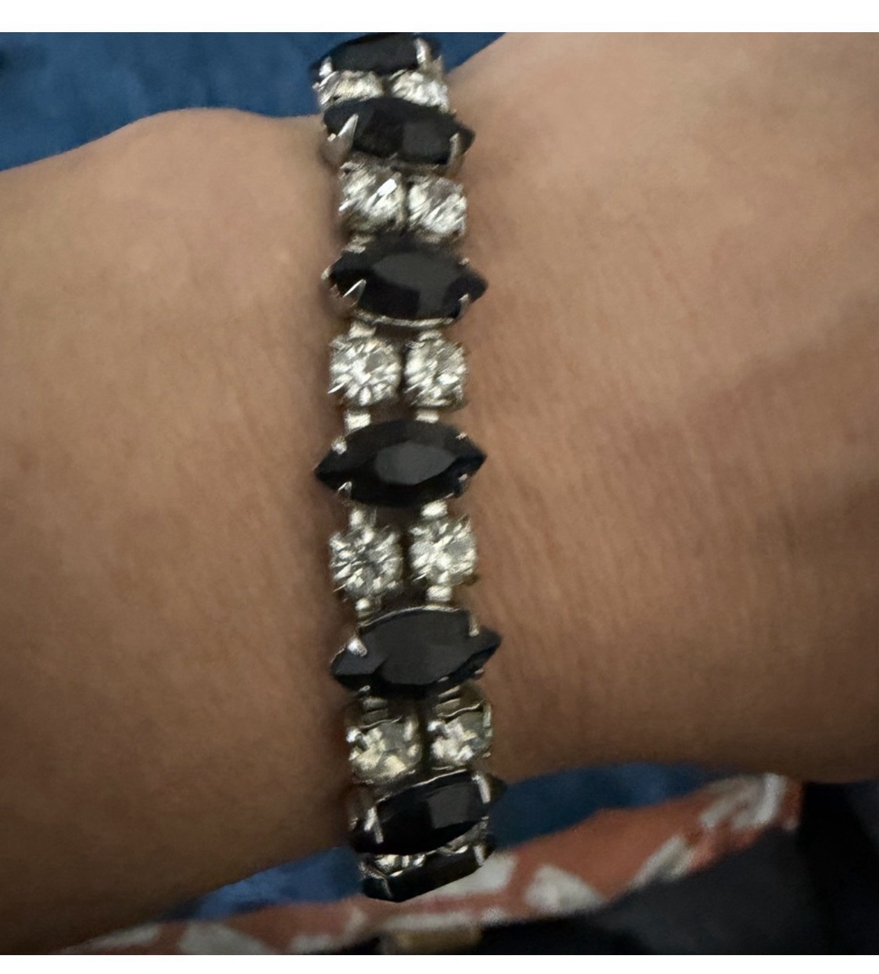 Vintage 1950\'s Black & White Crystal Tennis Bracelet Marquis Cut Vintage 1950\'s Black & White Crystal Tennis Bracelet Marquis Cut