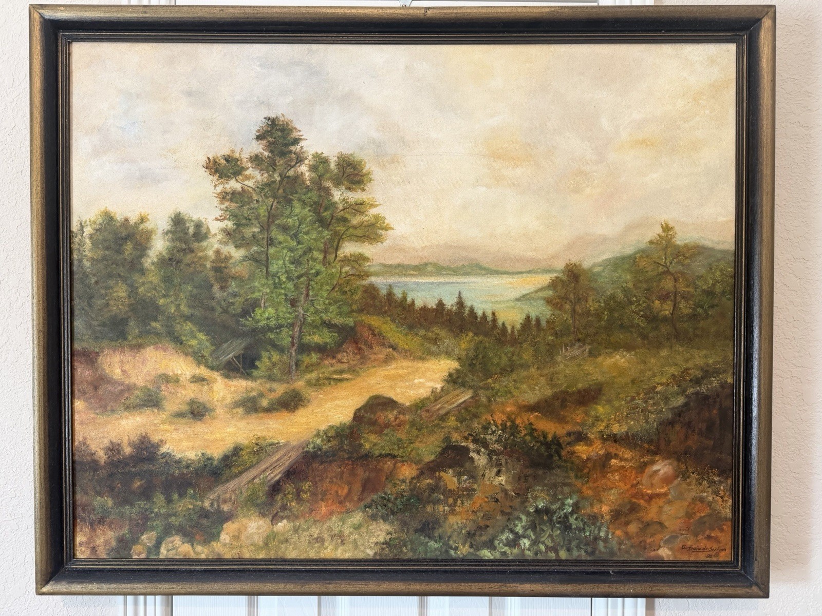 Gorgeous Antique Oil On Canvas Landscape Painting Signed 39x32