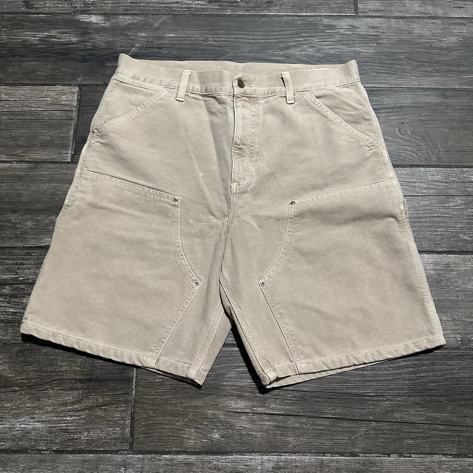 CARHARTT WIP WORK IN PROGRESS DOUBLE KNEE CANVAS WORK SHORTS TAN SZ 32 CARHARTT WIP WORK IN PROGRESS DOUBLE KNEE CANVAS WORK SHORTS TAN SZ 32
