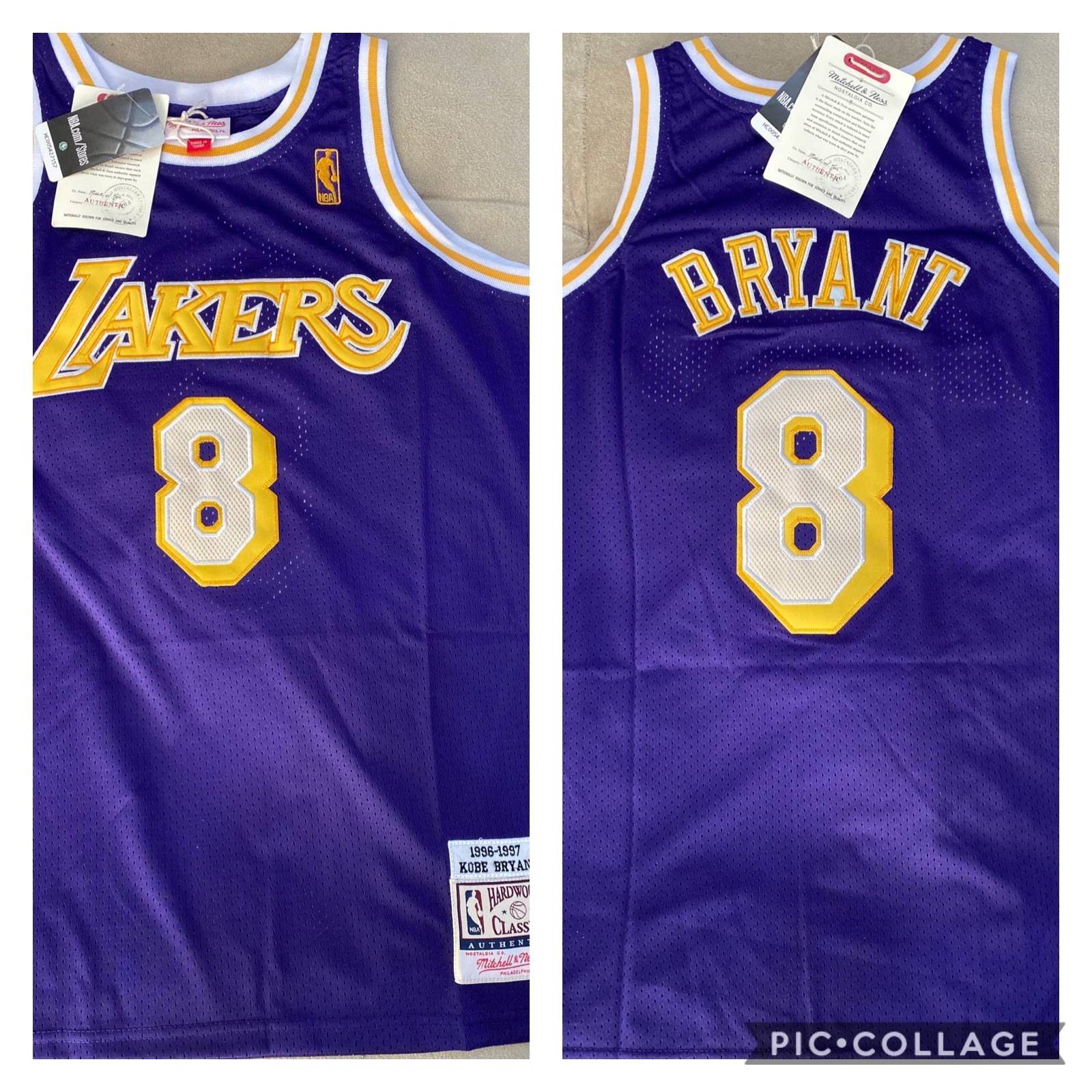 Kobe Bryant Jersey #8 Los Angeles Lakers Rookie 96-97 XXL Adult NWT Purple/ Gold Kobe Bryant Jersey #8 Los Angeles Lakers Rookie 96-97 XXL Adult NWT Purple/ Gold