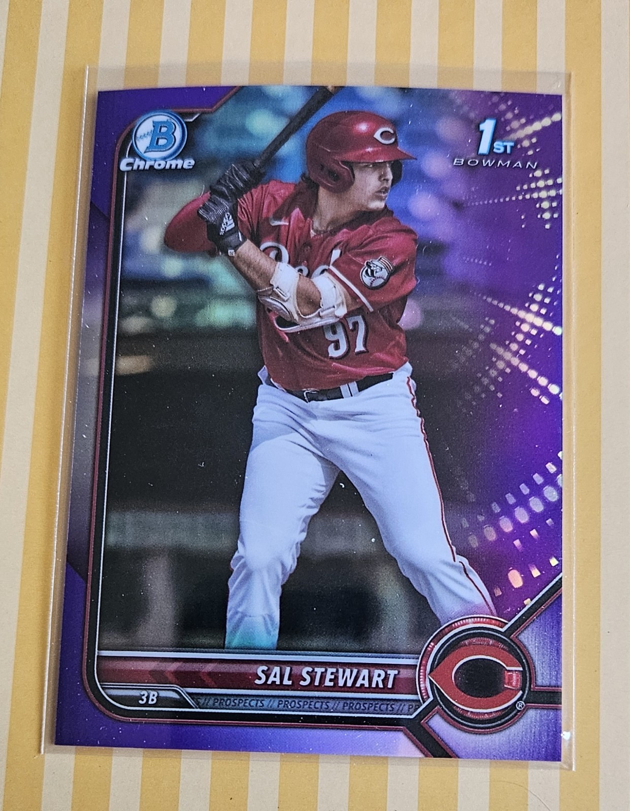2022 Bowman Chrome Draft Sal Stewart 1st Bowman TRUE Purple /250 BD-122 Reds B7 2022 Bowman Chrome Draft Sal Stewart 1st Bowman TRUE Purple /250 BD-122 Reds B7