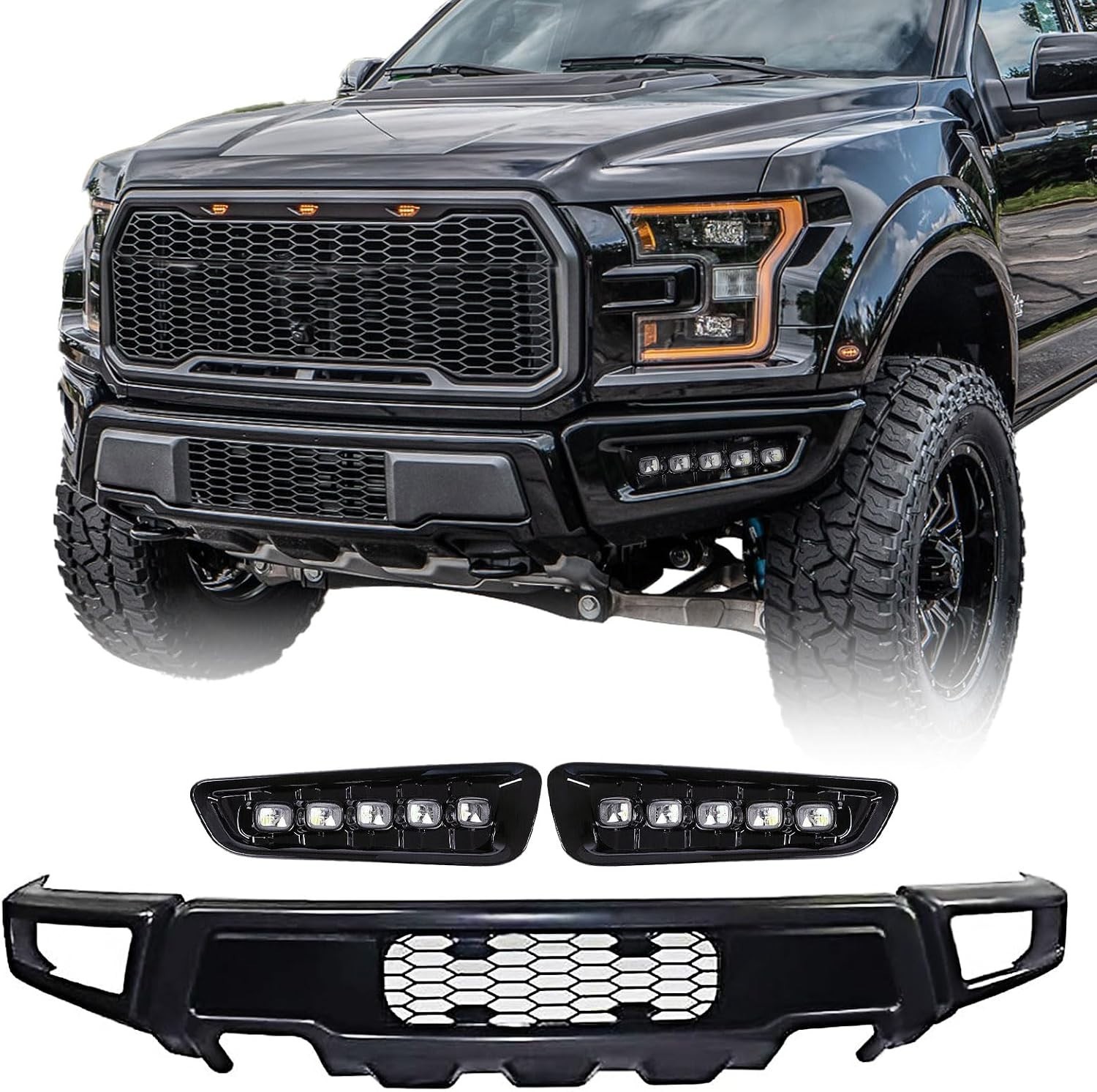 Front Bumper For 2018-2020 F-150 Glossy Charcoal Raptor Style with Fog Lights Front Bumper For 2018-2020 F-150 Glossy Charcoal Raptor Style with Fog Lights