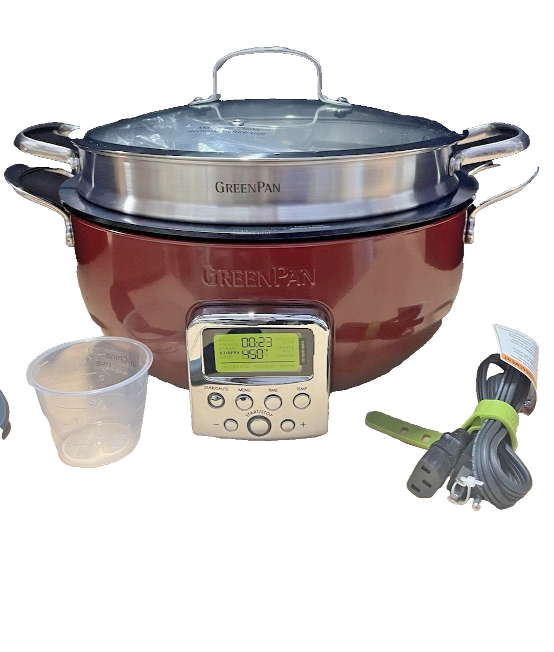 GreenPan Elite Essential Smart Electric 6 QT Skillet STEAMER & TOOL -RED GreenPan Elite Essential Smart Electric 6 QT Skillet STEAMER & TOOL -RED