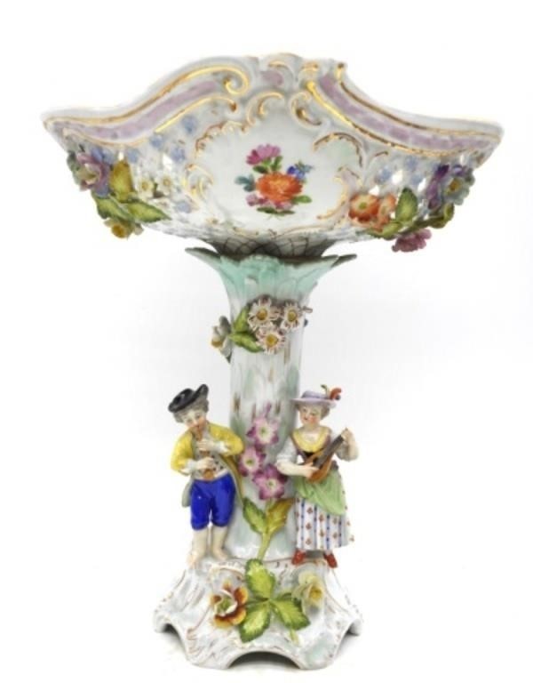 Antique Carl Thieme Dresden Porcelain Centerpiece Compote 14\ Antique Carl Thieme Dresden Porcelain Centerpiece Compote 14\