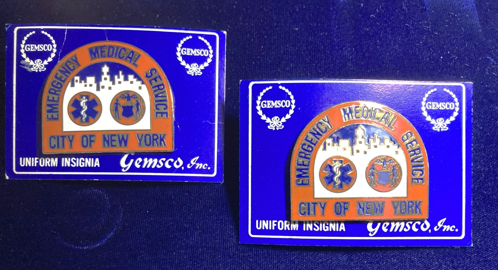 GEMSCO NOS Vintage Collectible PIN - 1 PAIR - EMERGENCY MEDICAL SERVICE NYC  NY