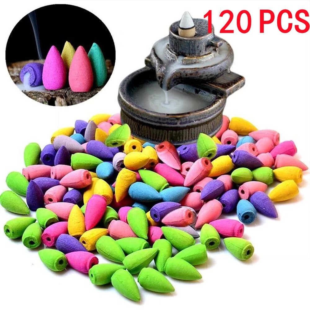 120PCS Backflow smoke Incense Burner Cones Mixed Waterfall Censer Holder Bullet