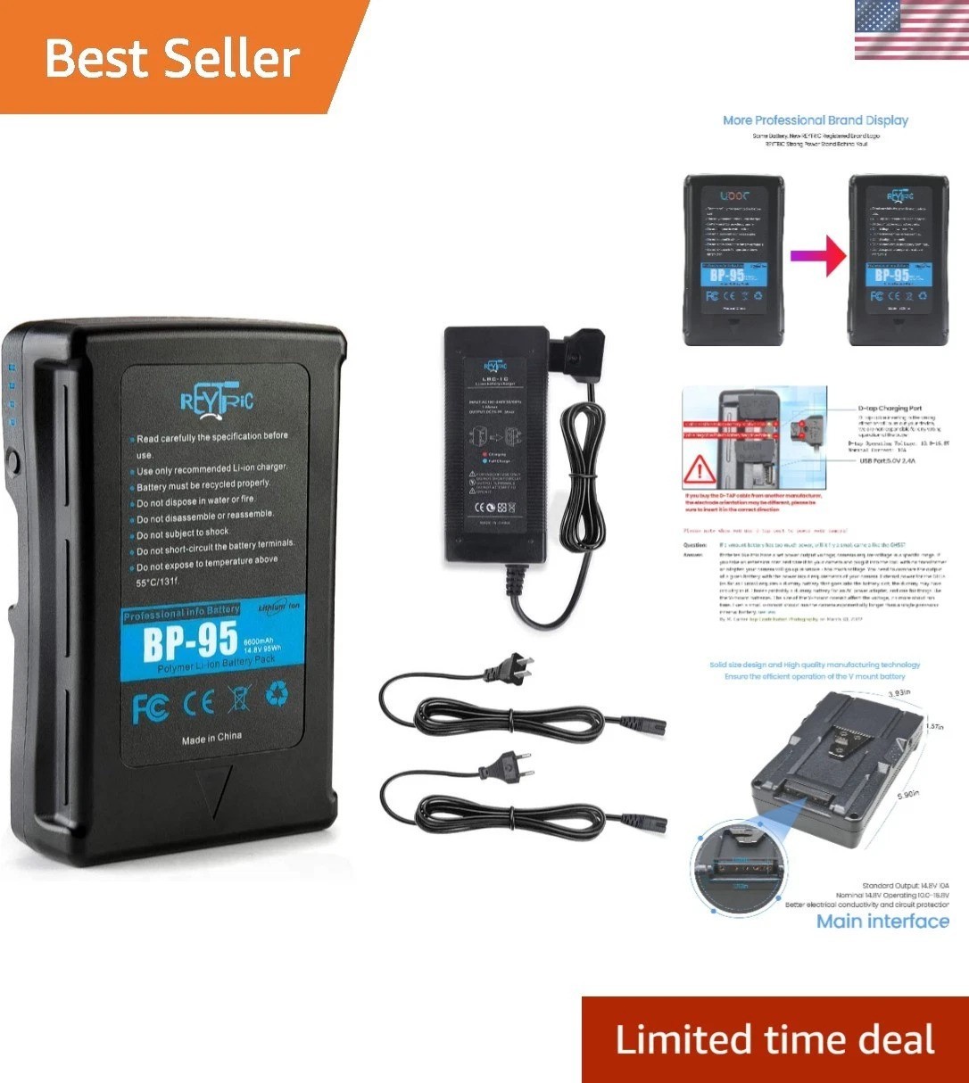 Compact 6600mAh V Lock Battery for Video Cameras with LED Power Indicator