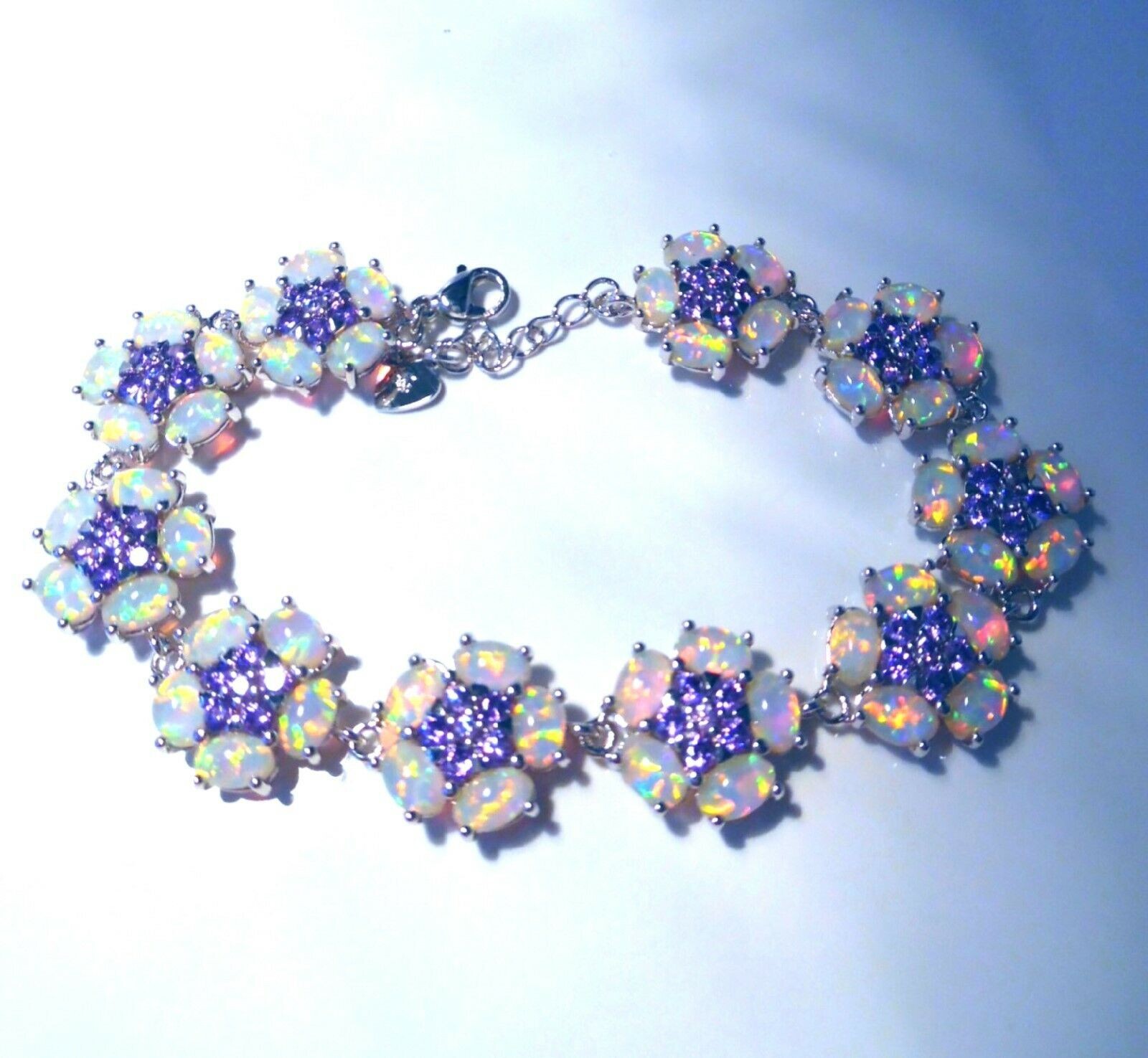 BEAUTIFUL WHITE FIRE OPAL /AMETHYST SILVER BRACELET BEAUTIFUL WHITE FIRE OPAL /AMETHYST SILVER BRACELET