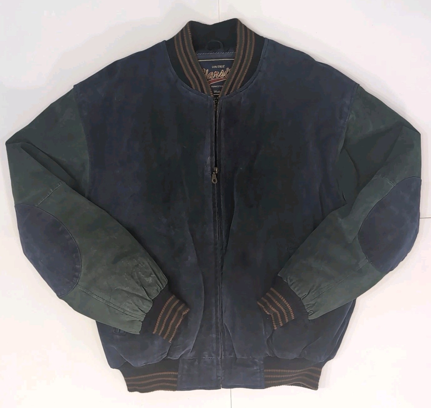 Vintage Sam’s Club Suede Varsity Jacket Elbow Patches Size Medium Blue Green EX Vintage Sam’s Club Suede Varsity Jacket Elbow Patches Size Medium Blue Green EX