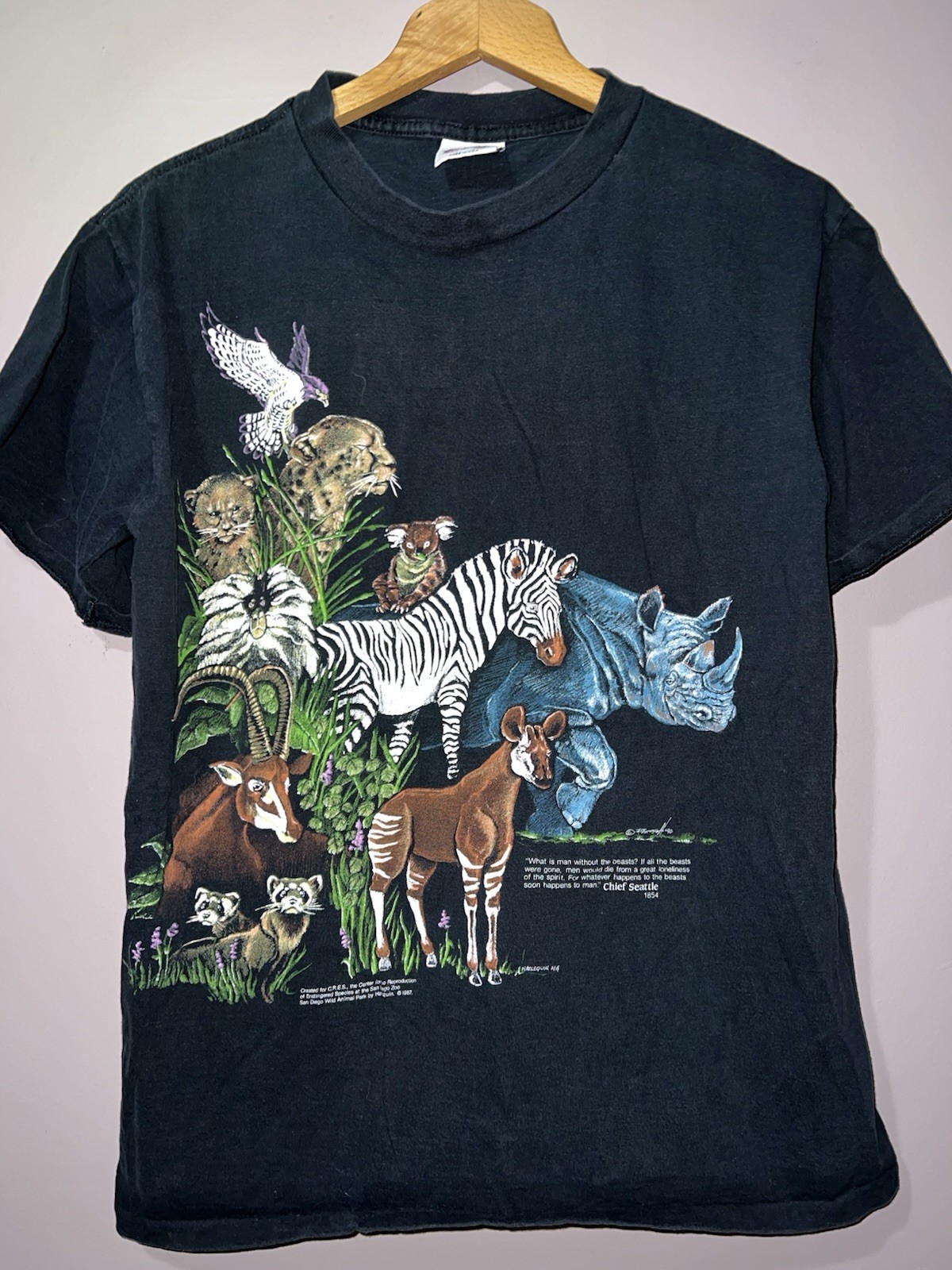 VINTAGE 1987 SAN DIEGO ZOO x FLORIDA SOUVENIR ANIMAL PRINT SHIRT medium