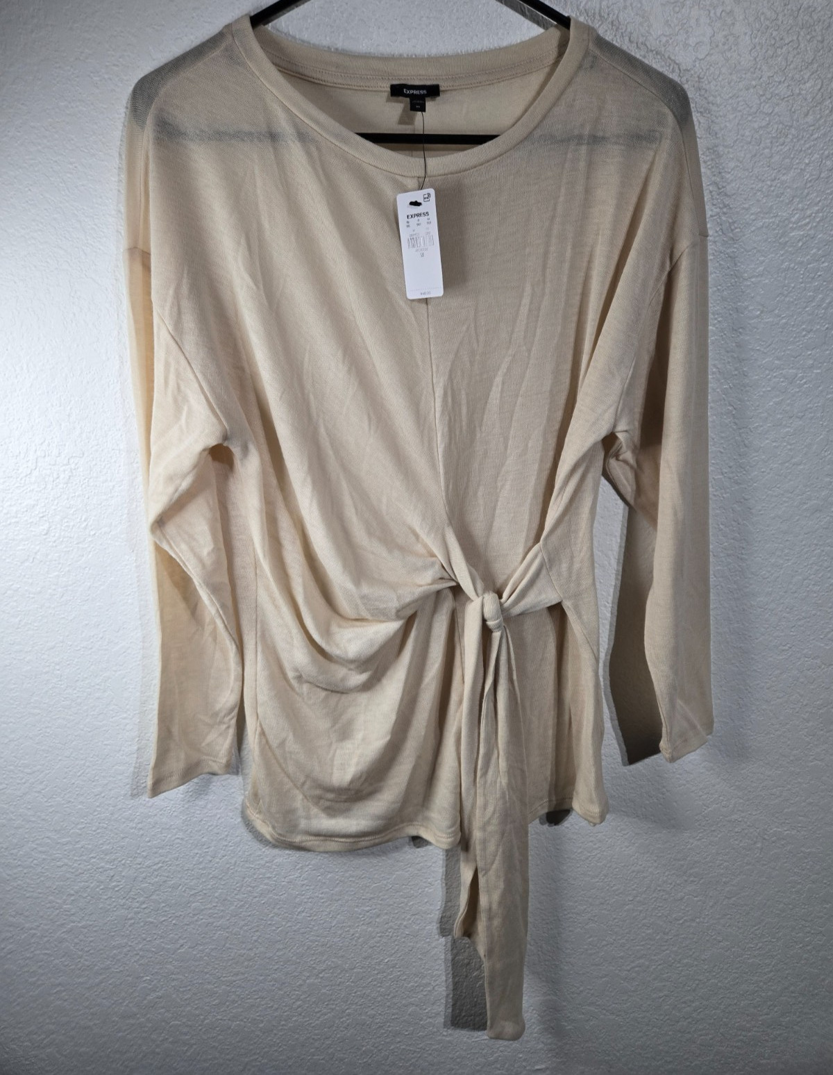 Express Womens Top Size XS White Long Sleeve Knot Designer Shirt Fall New Tags