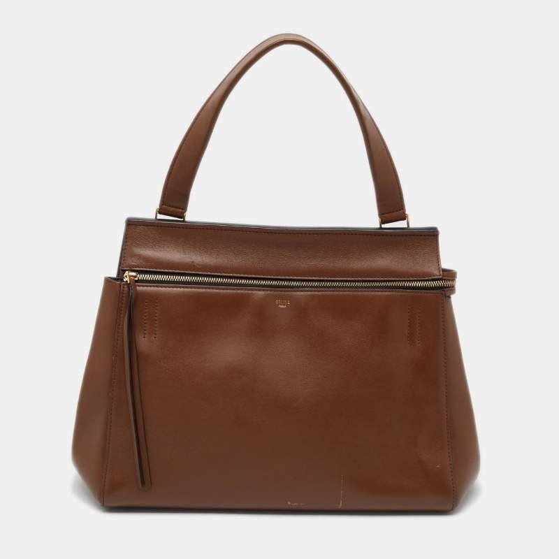 Celine Edge Medium Brown Leather Top Handle Bag
