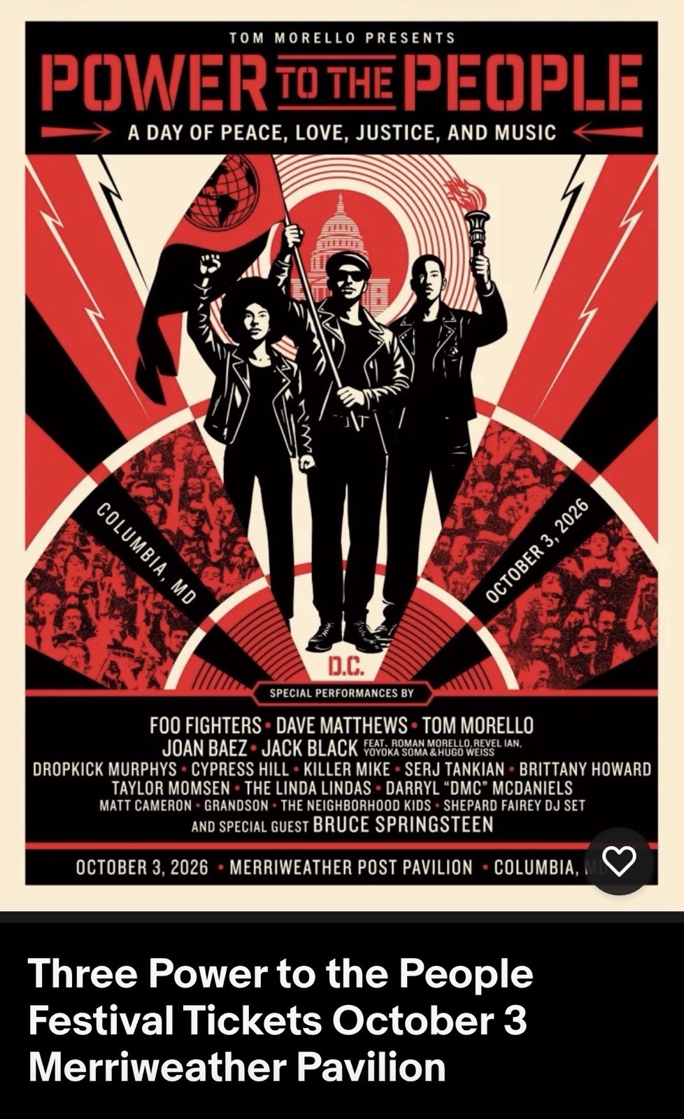 Foo Fighters Power to the People Oct 3 2026 8PM GA Merriweather, Columbia Foo Fighters Power to the People Oct 3 2026 8PM GA Merriweather, Columbia