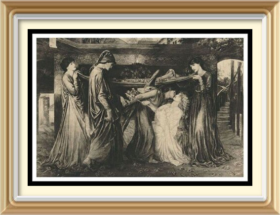 Original 1901 Antique Pre-Raphaelite DANTE ROSSETTI 124y Old Print DANTE\'S DREAM