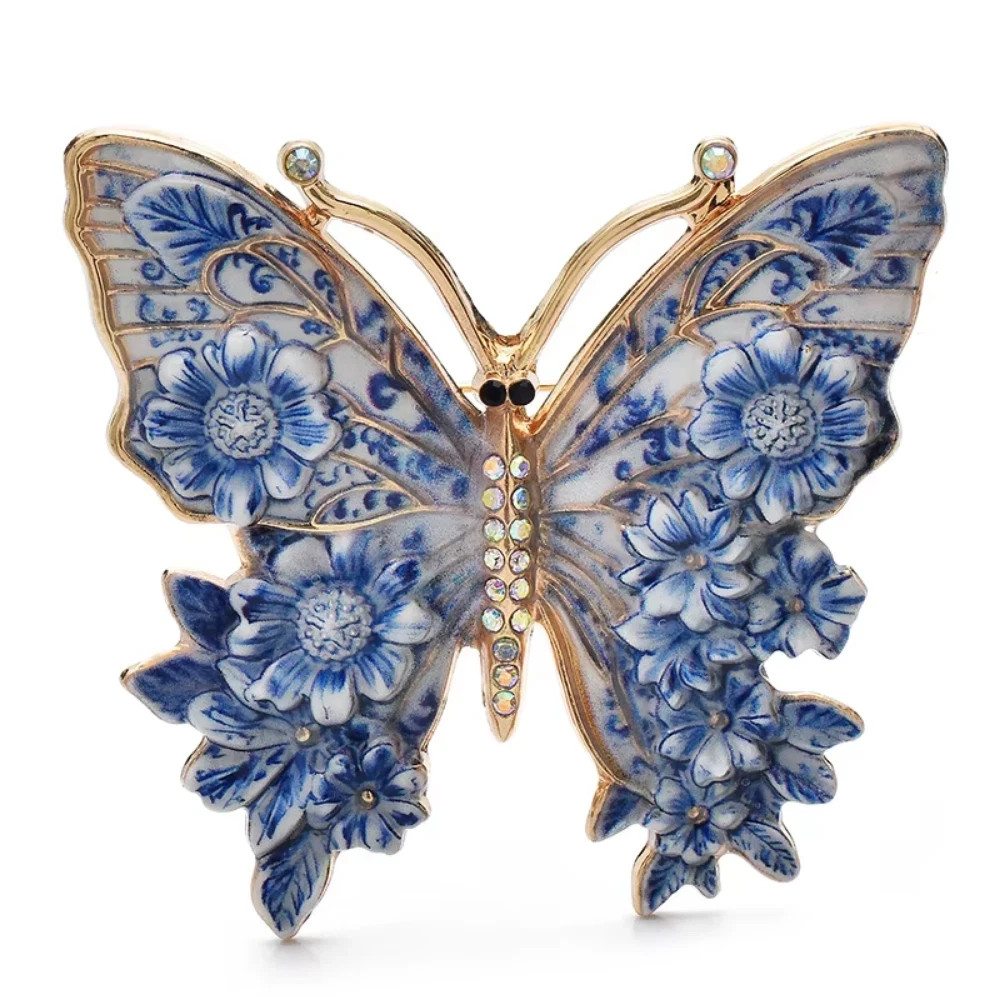 Blue Butterfly Brooch Pin Enamel Rhinestone Floral Vintage Jewelry Gift Spring Blue Butterfly Brooch Pin Enamel Rhinestone Floral Vintage Jewelry Gift Spring