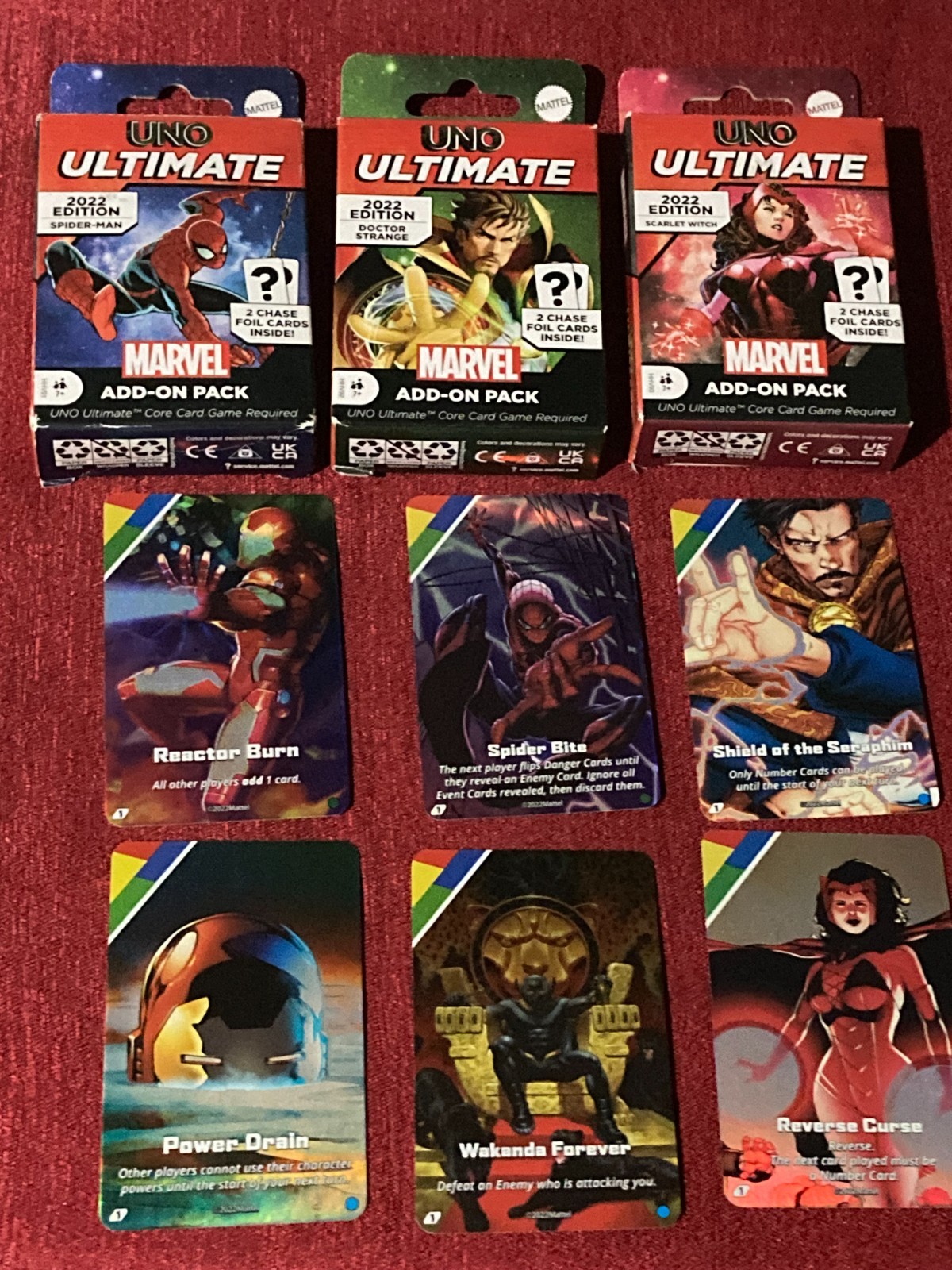 2022 Uno Ultimate Marvel 1st Edition 3 Add-On Packs and 6 Foil Cards. Brand New
