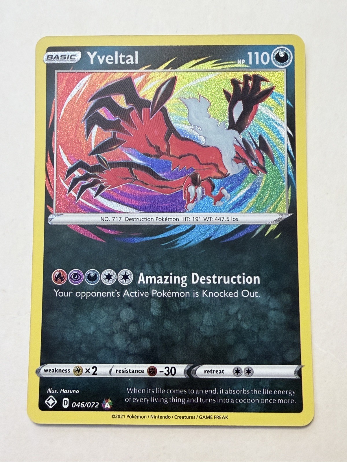 2021 Sword & Shield Shining Fates Yveltal 46/72 Holo 2021 Sword & Shield Shining Fates Yveltal 46/72 Holo