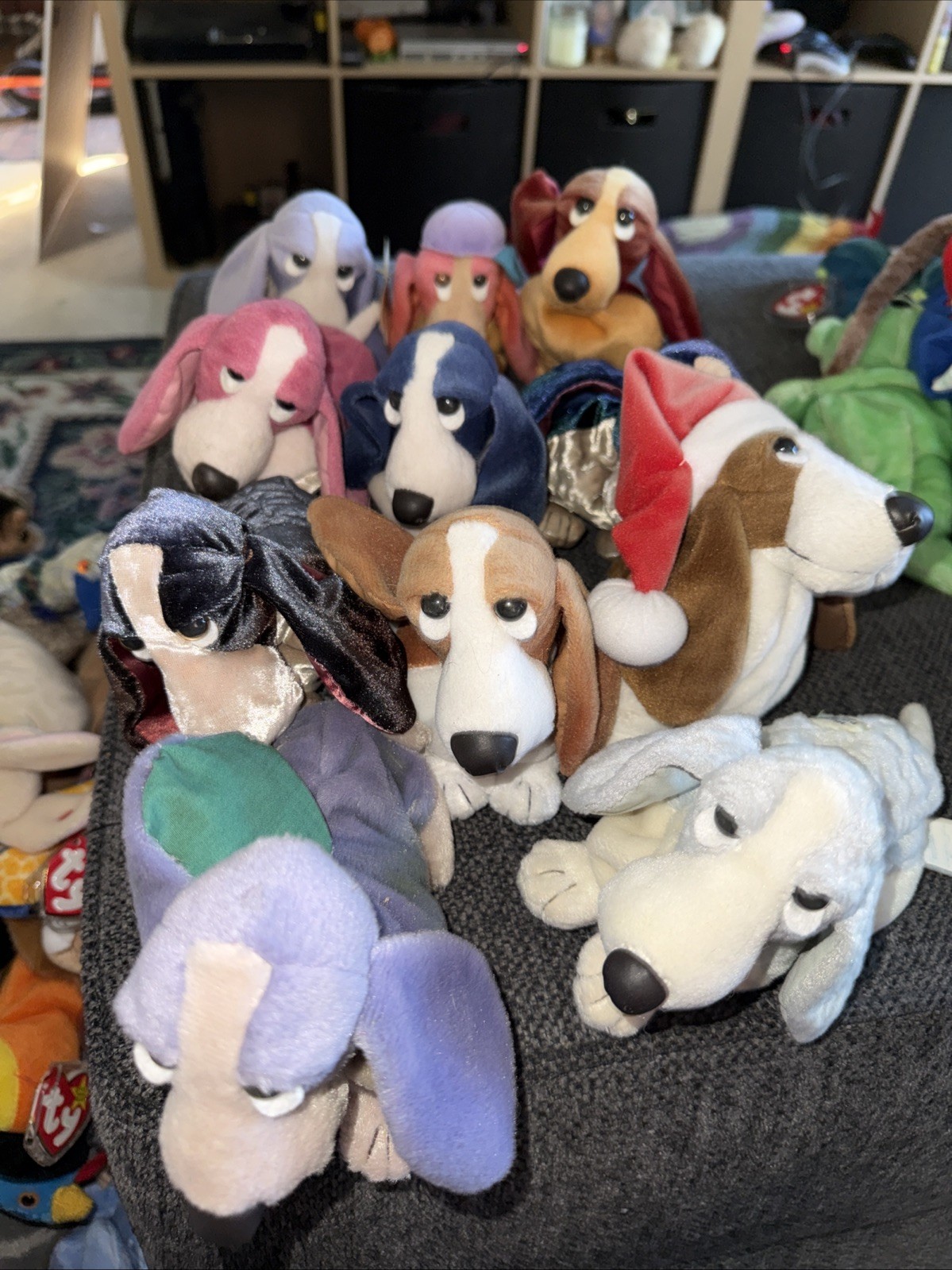 Applause Hush Puppies Basset Hound Lot 11 Mini Bean Bag Plush Purple Blue Pink