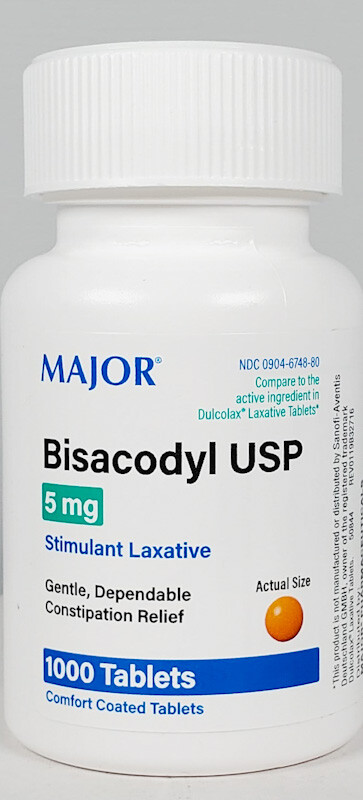 Major Bisacodyl 5 mg 1000 Coated Tablets -Expiration Date 04-30-2028