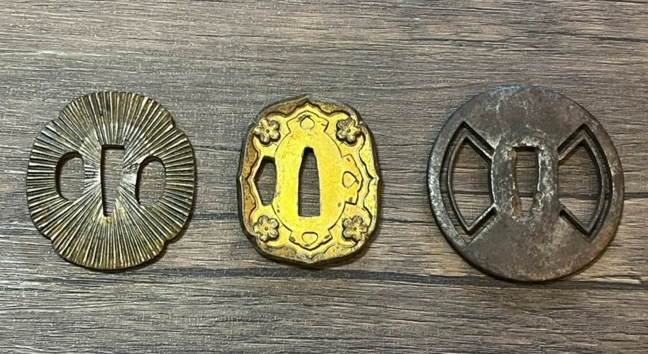 Vtg Tsuba Japanese Sword Guard Lot Mixed Metal Vtg Tsuba Japanese Sword Guard Lot Mixed Metal