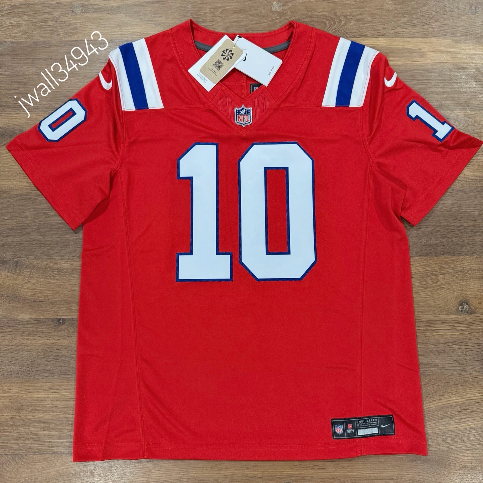Nike Drake Maye New England Patriots STITCHED NFL Limited Jersey Throwback Red