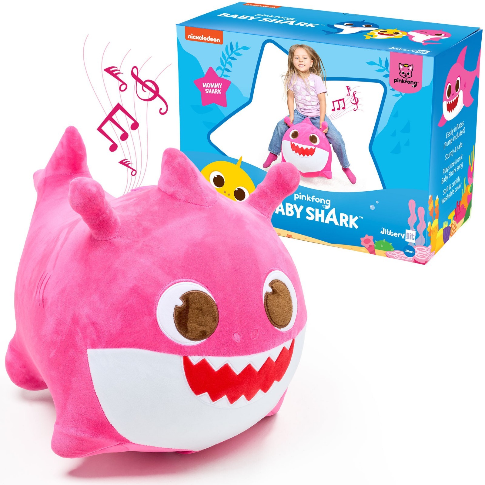 Pinkfong Baby Shark Mommy Bouncy Ride On Inflatable Hopper Plush Toy for Kids