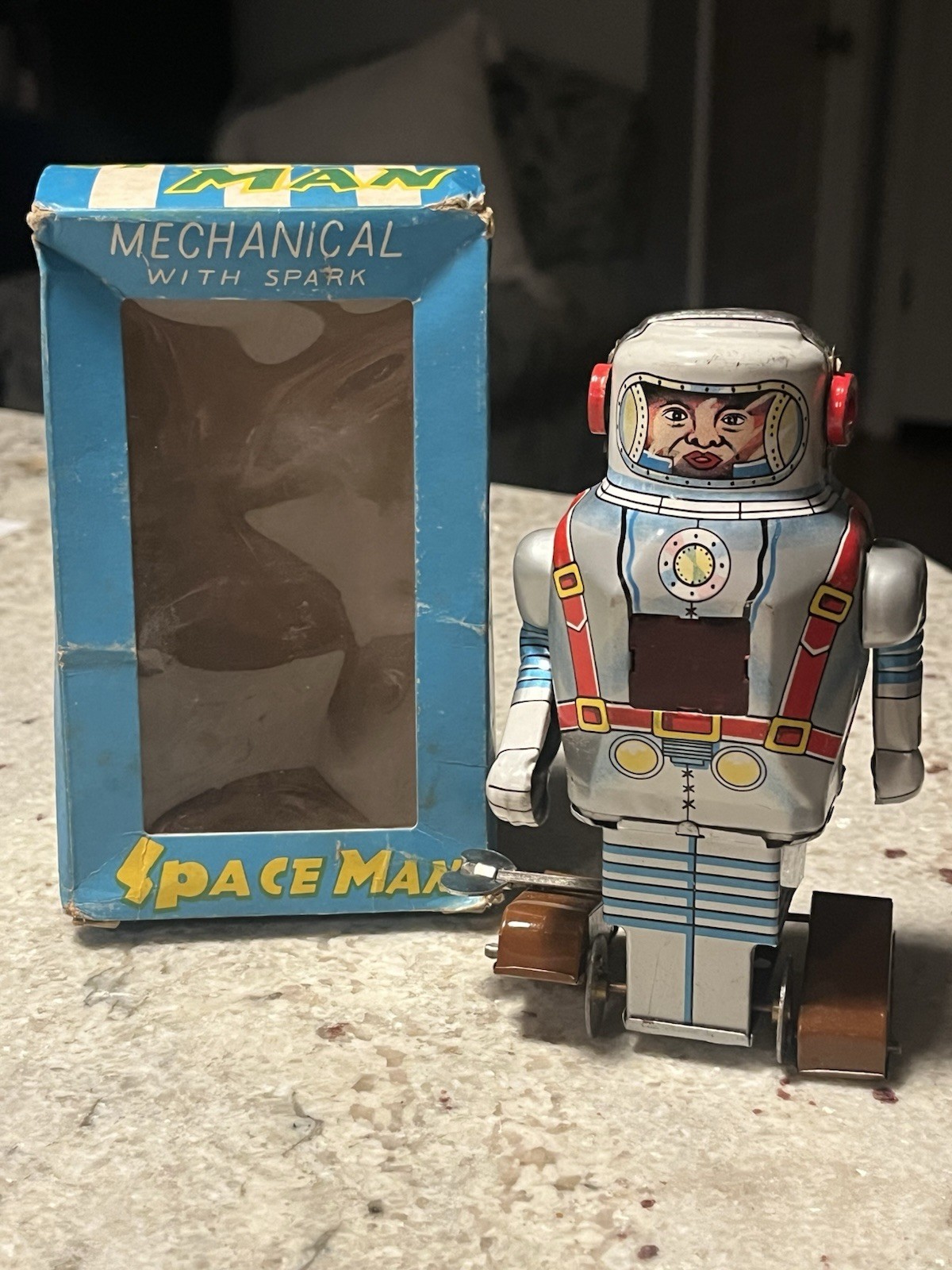 Vintage 1960s Noguchi Space Man Tin Wind-Up Robot – Rare w/ Original Box Works