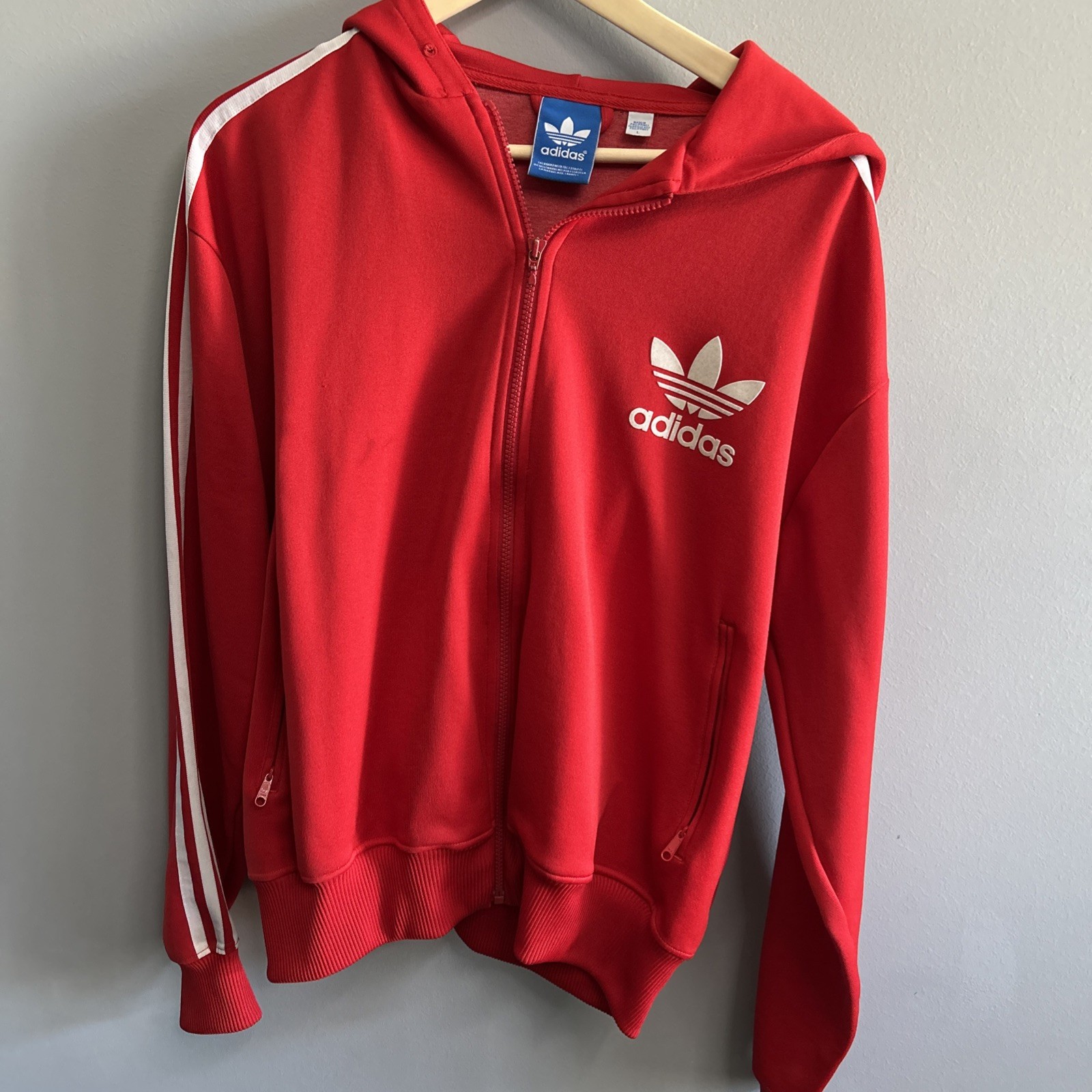 Vintage Adidas trefoil Zippered Warm-Up Sweatshirt Jacket size L Red White 0039