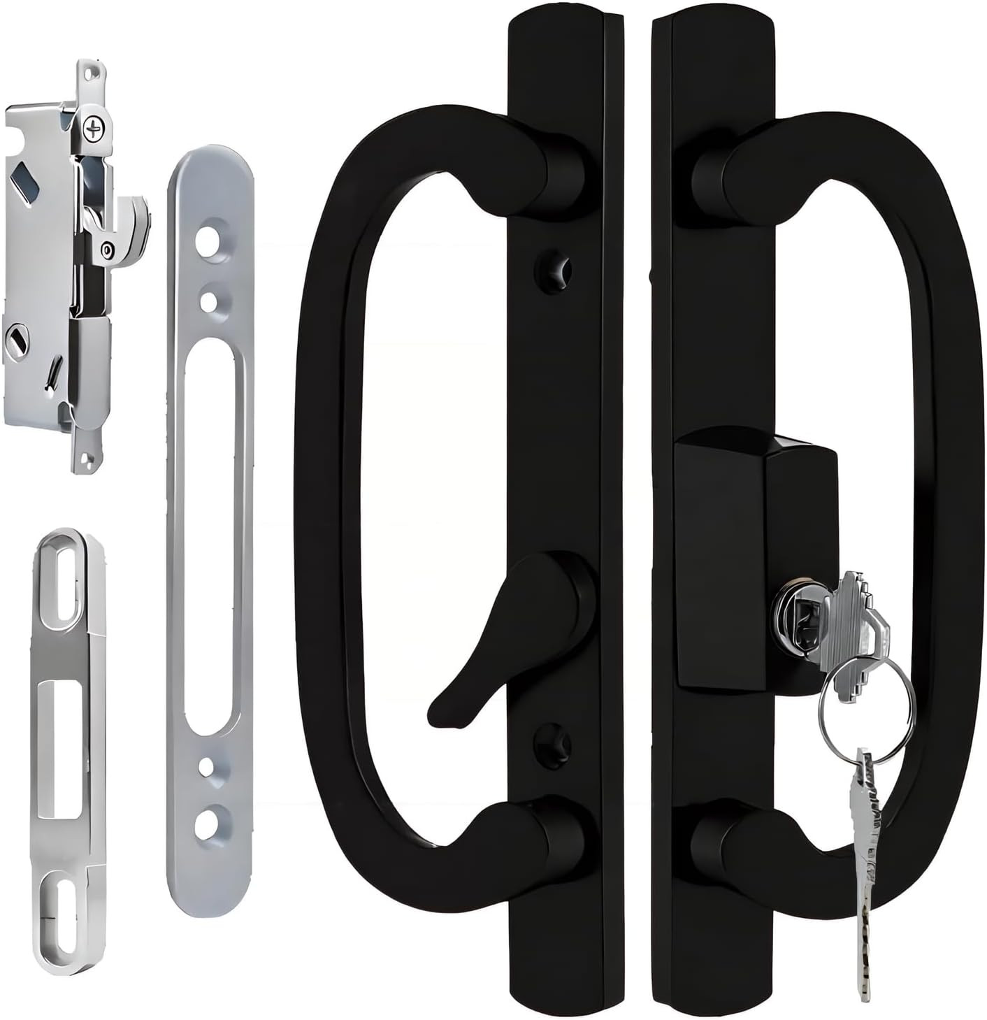 Offset Sliding Patio Door Handle Set with Mortise Lock & Keys | 45° Keyway | Fit
