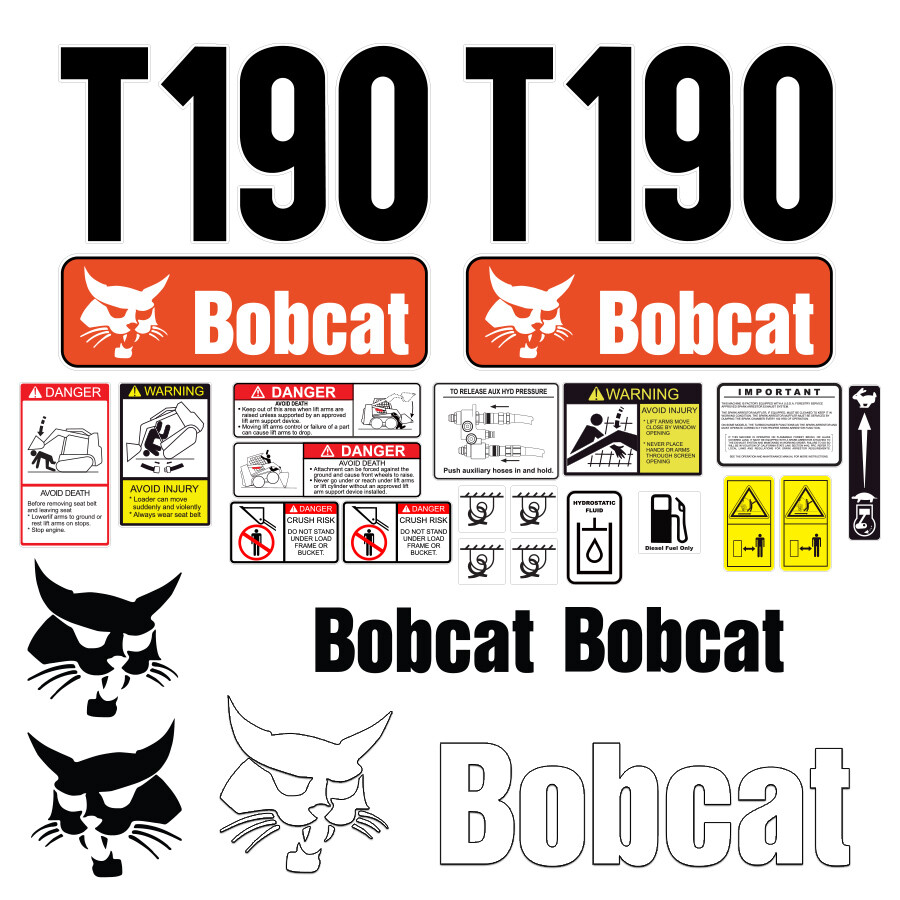 Bobcat T190 Skid Steer Set Vinyl Decal Sticker - 25 PC