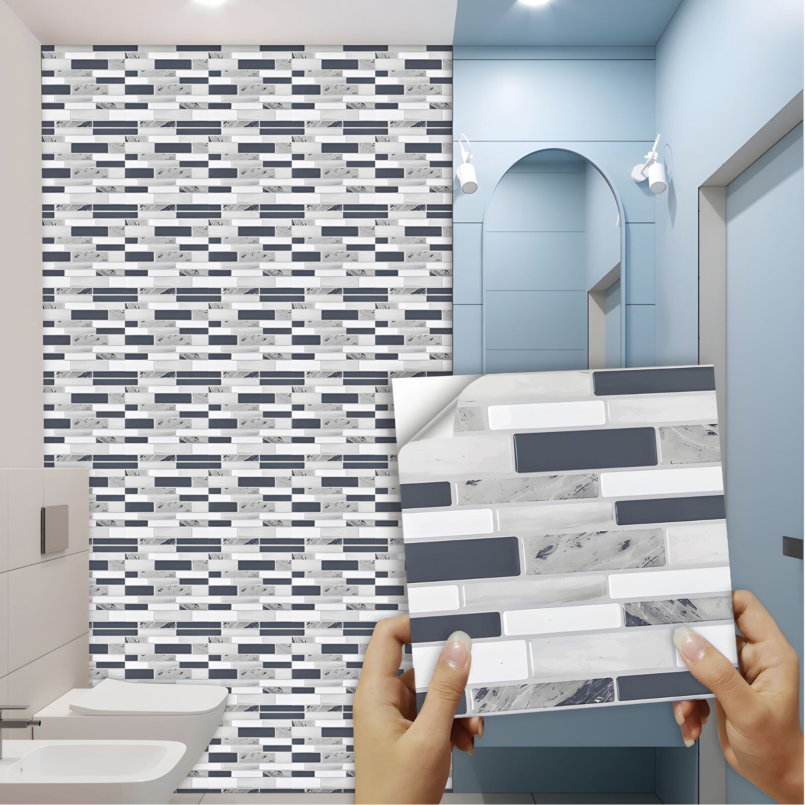 10/20/30Pcs Marble Mosaic Wall Tiles Self-Adhesive Waterproof Kitchen Backsplash