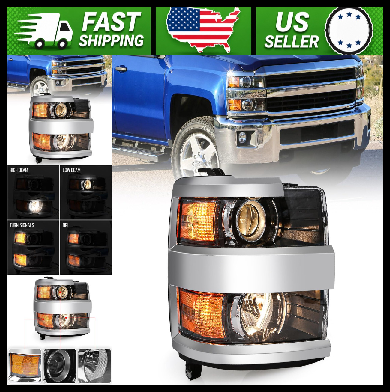 Huray Right Headlight Assembly for Chevy Silverado 2500HD 3500HD 2015-2019 Huray Right Headlight Assembly for Chevy Silverado 2500HD 3500HD 2015-2019