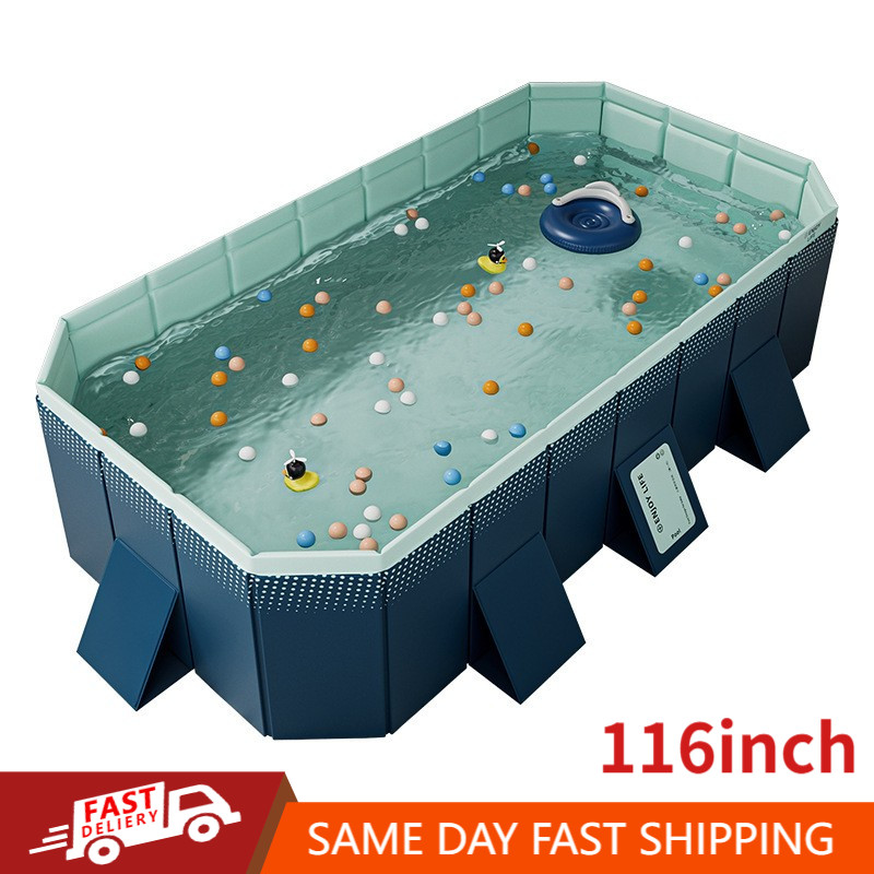 116Inch Swimming Pool Large Rectangular Foldable Adult Kid Above Ground Outdoor
