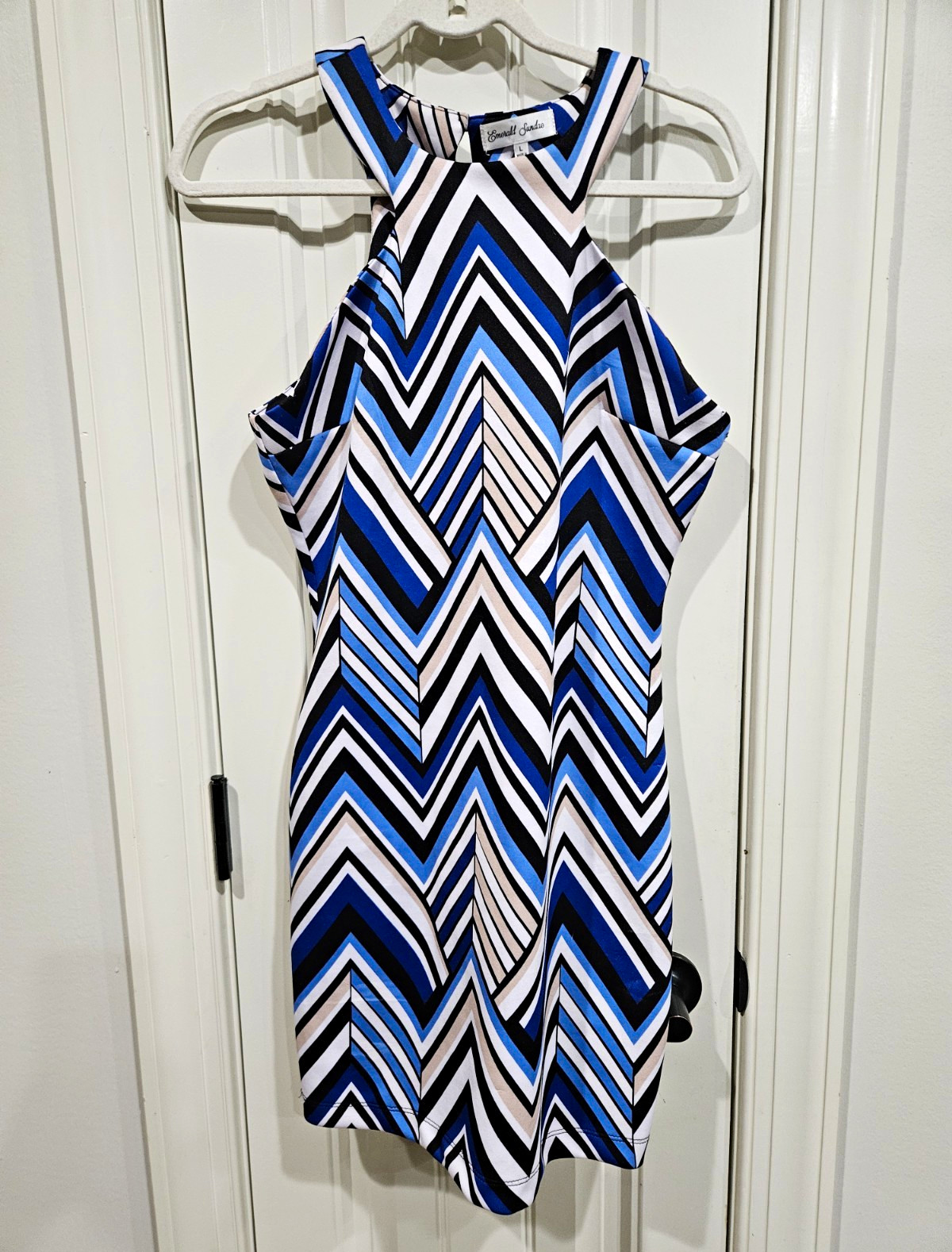 Emerald Sundae Women’s Bodycon Halter Sleeveless Chevron Knit Short Dress L Emerald Sundae Women’s Bodycon Halter Sleeveless Chevron Knit Short Dress L