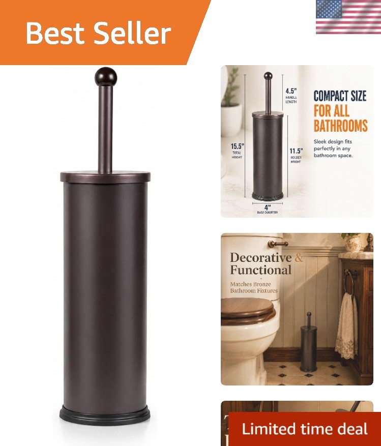 Elegant Rust-Resistant Bronze Toilet Brush Holder with Lid for Stylish Bathrooms