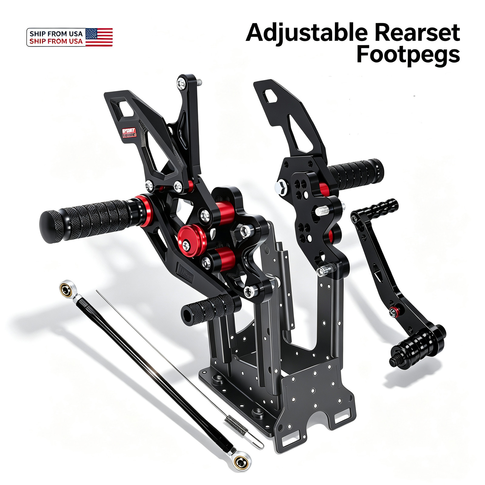 For Suzuki GSXR Rearset Foot Pegs Footrests Fully Adjustable Foot Boards Black For Suzuki GSXR Rearset Foot Pegs Footrests Fully Adjustable Foot Boards Black