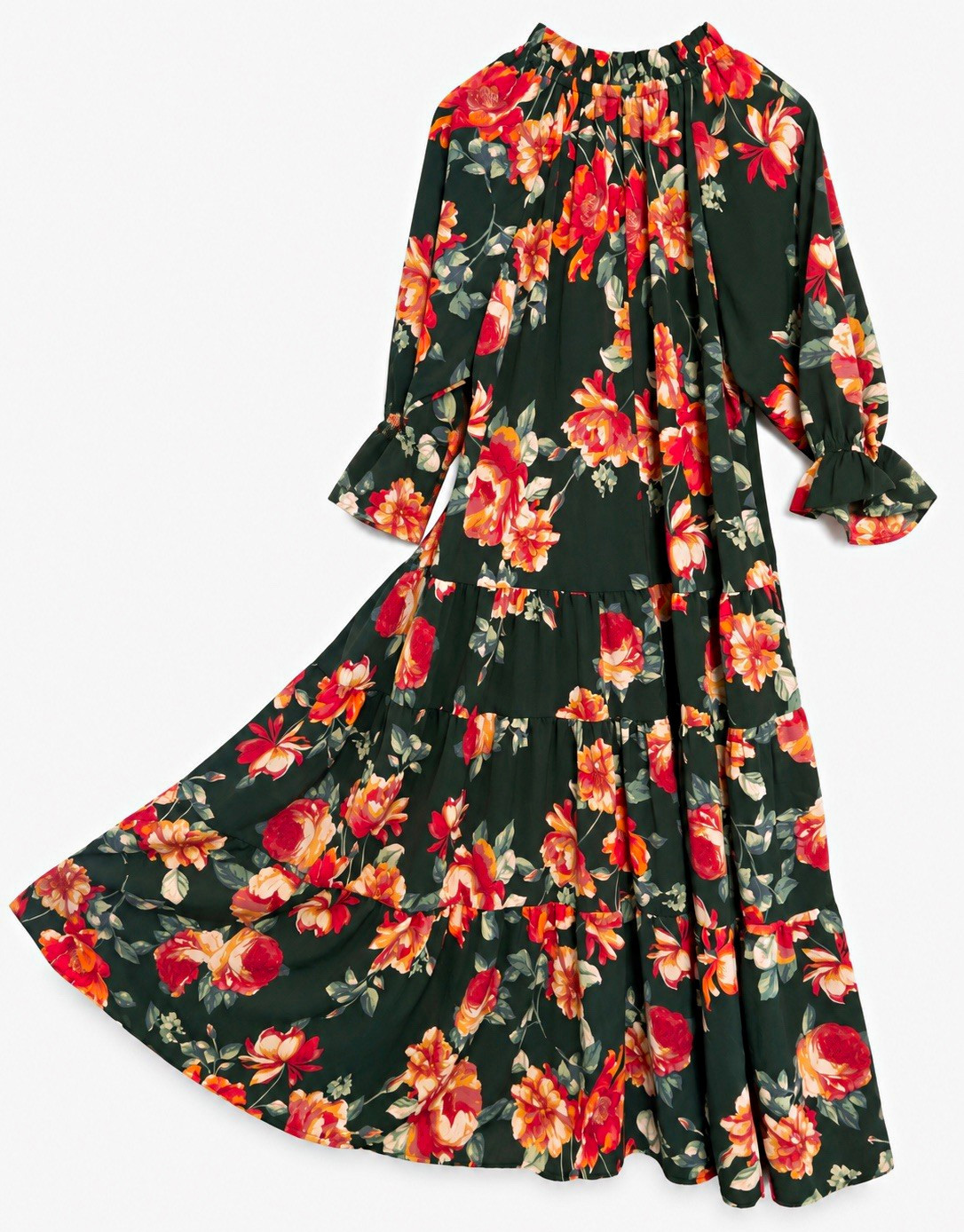 Easel Green Floral Maxi Dress S Woven Ruffle 3/4 Sleeve Pullover ED25335A Easel Green Floral Maxi Dress S Woven Ruffle 3/4 Sleeve Pullover ED25335A