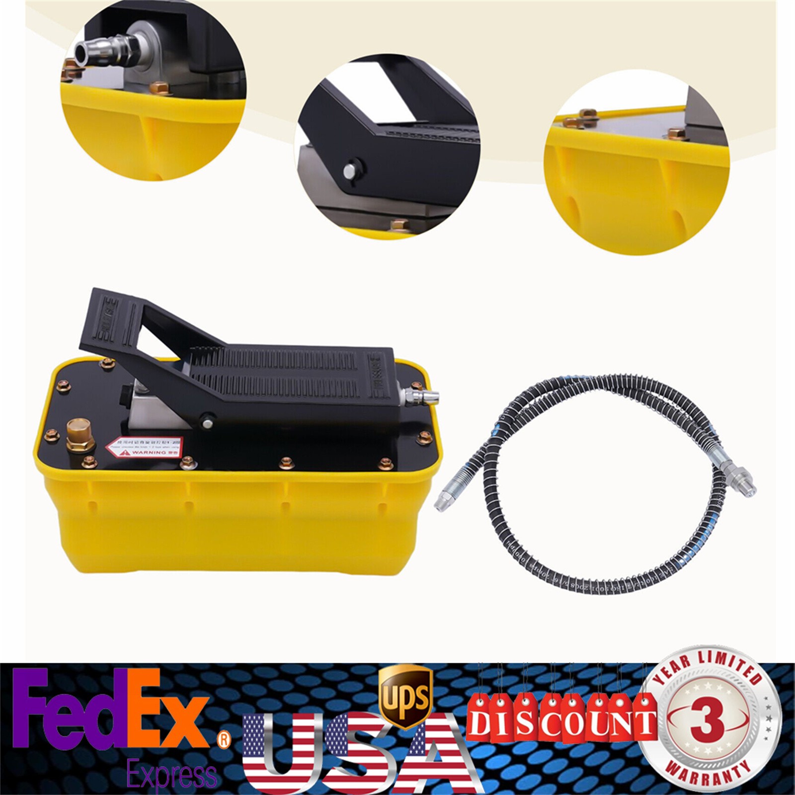 Air Hydraulic Jack Pump Rotary Lift 10,000 PSI with 2.3L Reservoir  US~