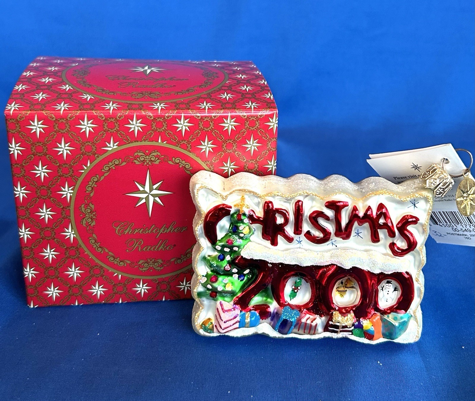 Christopher Radko Postmark 2000 Jr 00-549-0 Christmas Ornament Tag + Radko Box