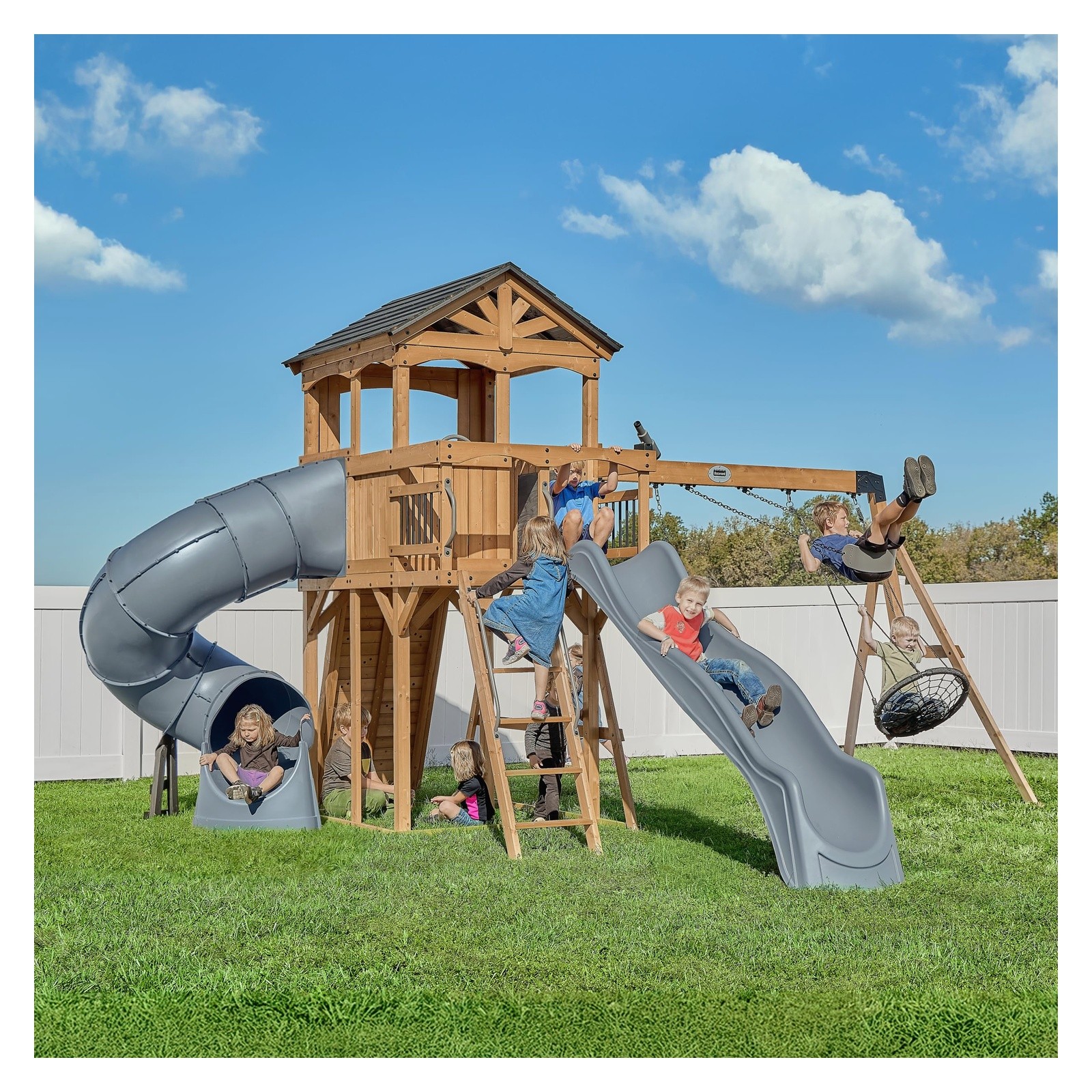 Backyard Discovery Dover Bay Wood Swing Set with Slides Outdoor Playset NEW