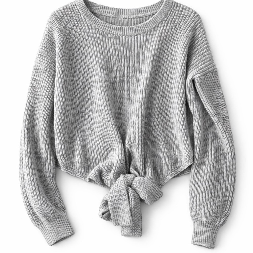 Hollister Light Gray Tie-Front Sweater