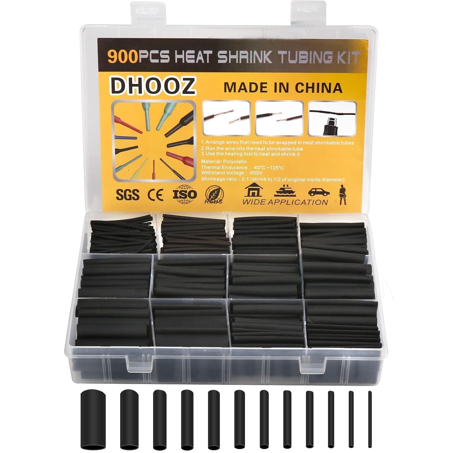 900Pcs 21 Heat Shrink Tubing Kit Dual Wall Adhesive Marine Tube Electrical Wires