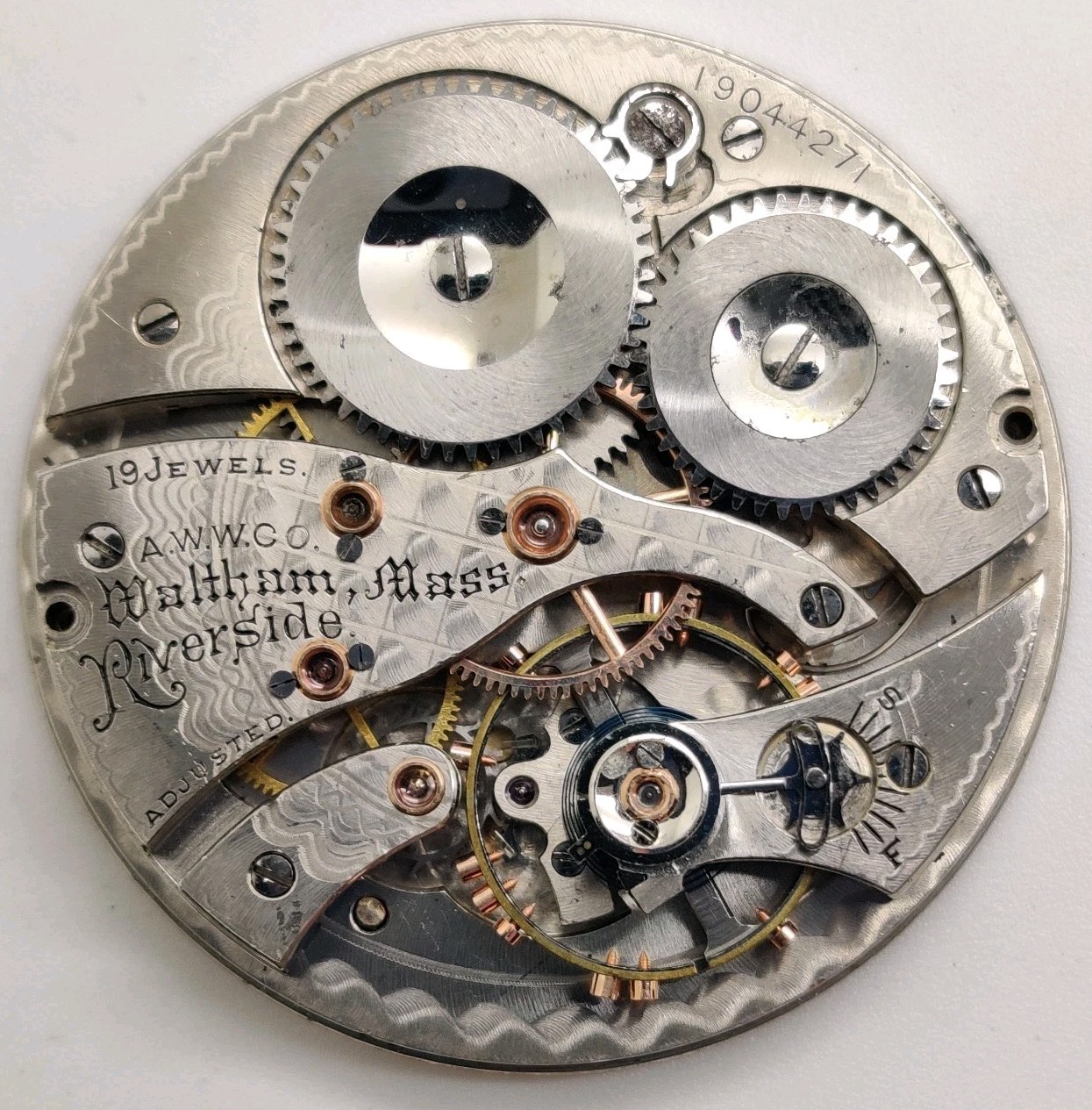 Waltham Riverside 1894 19 Jewel High Grade 12S watch movement Runs For Repair 