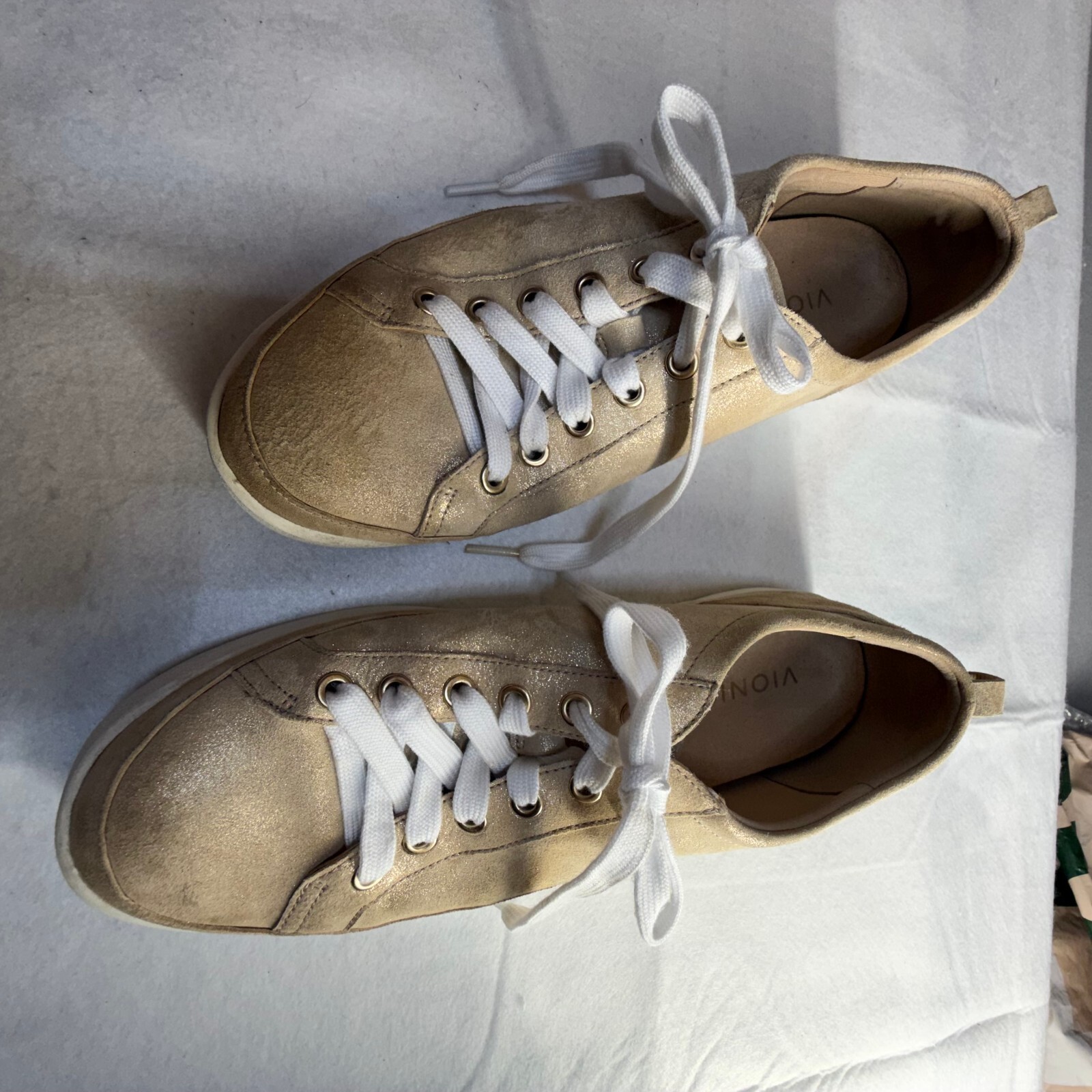 Vionic Winny Gold Metallic Nappa Leather Lace-Up Women\'s Sneaker Size 10