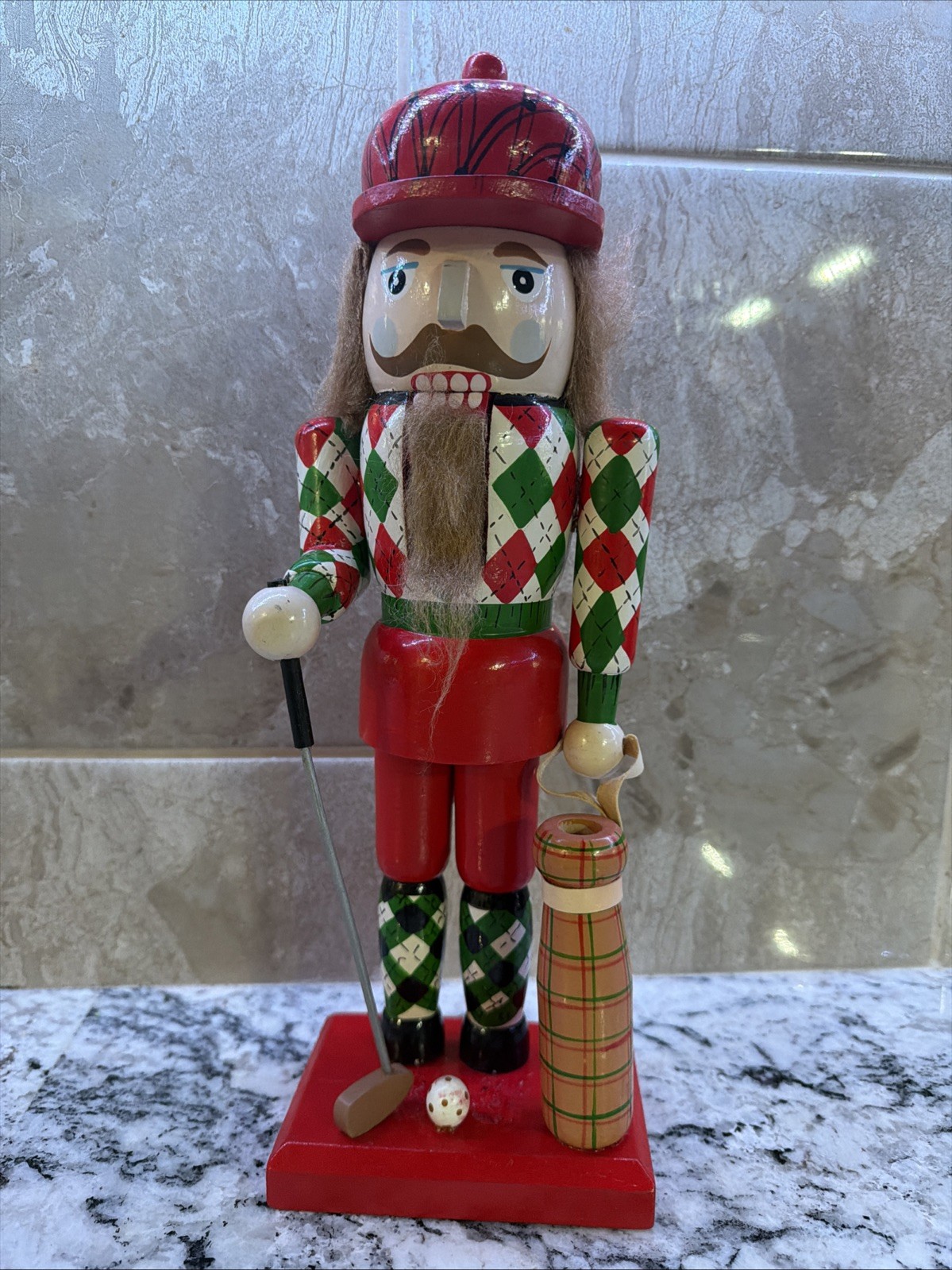 14” Golf Themed Wooden Nutcracker Christmas Decoration and Club. 14” Golf Themed Wooden Nutcracker Christmas Decoration and Club.
