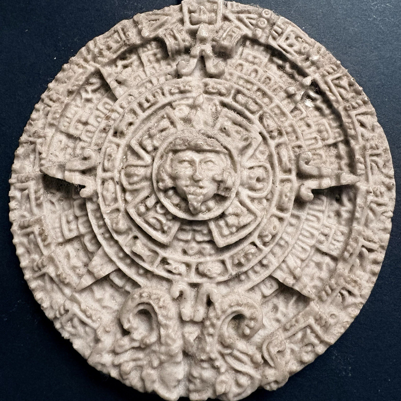 Vintage Mexican FOLK ART Aztec Mayan Calendar 5”. Vintage Mexican FOLK ART Aztec Mayan Calendar 5”.